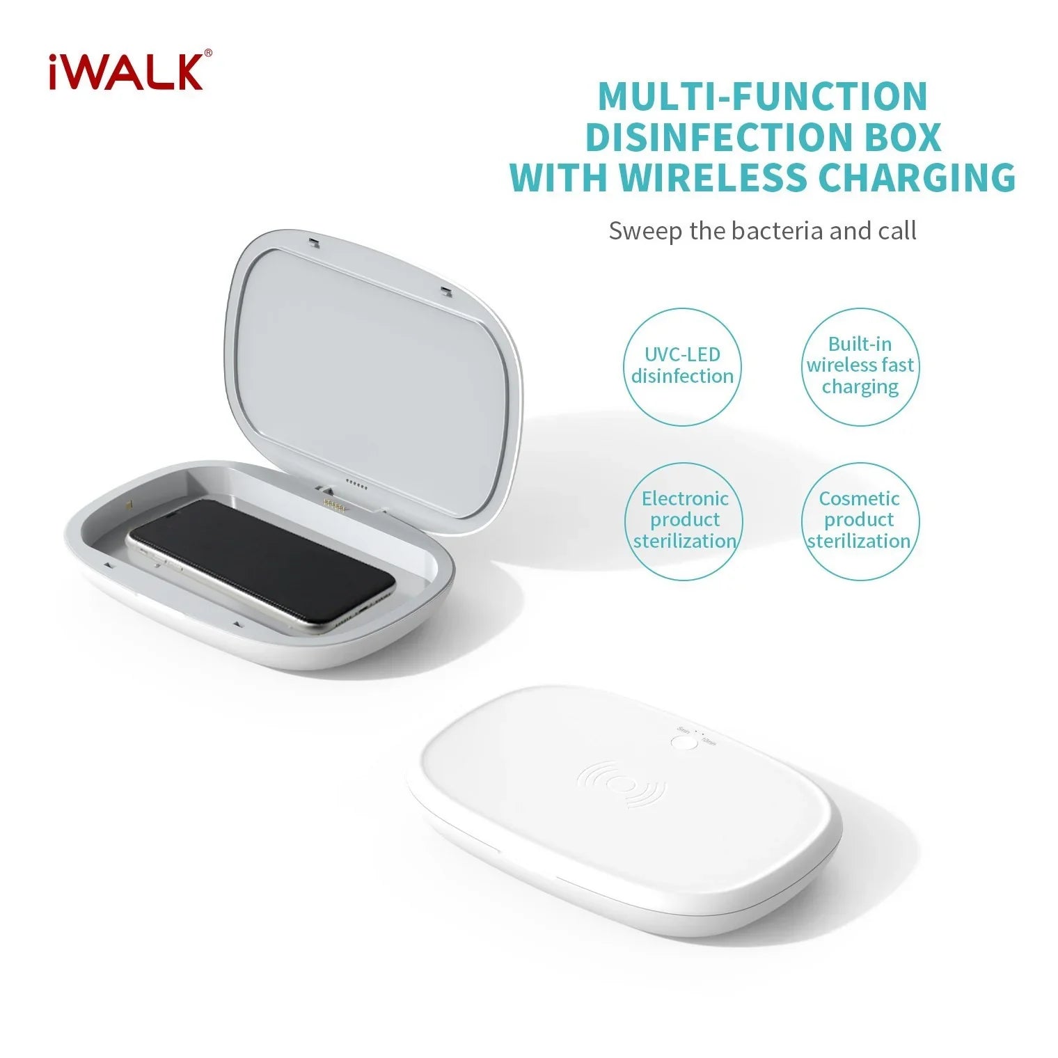 iWalk Capsule Multi-Function Disinfection Box With 10W Wireless Charging - White - Tashqila iWalk Capsule Multi-Function Disinfection Box With 10W Wireless Charging - White - Tashqila